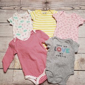 BUNDLE of 5 assorted girls 3-6 months onesies